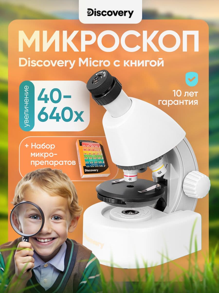 Микроскоп Levenhuk Discovery Micro Polar детский, школьный с набором для исследований и книгой