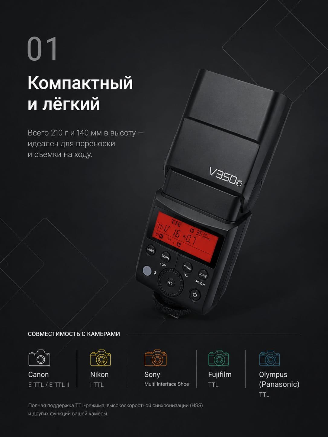 Вспышка накамерная Godox Ving V350C TTL аккумуляторная для Canon
