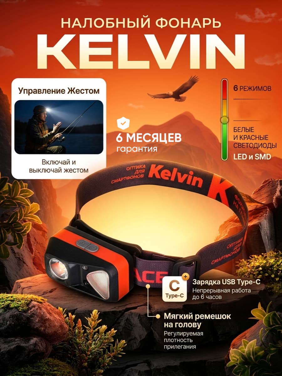 Фонарь налобный Levenhuk Kelvin Ski Race 2026