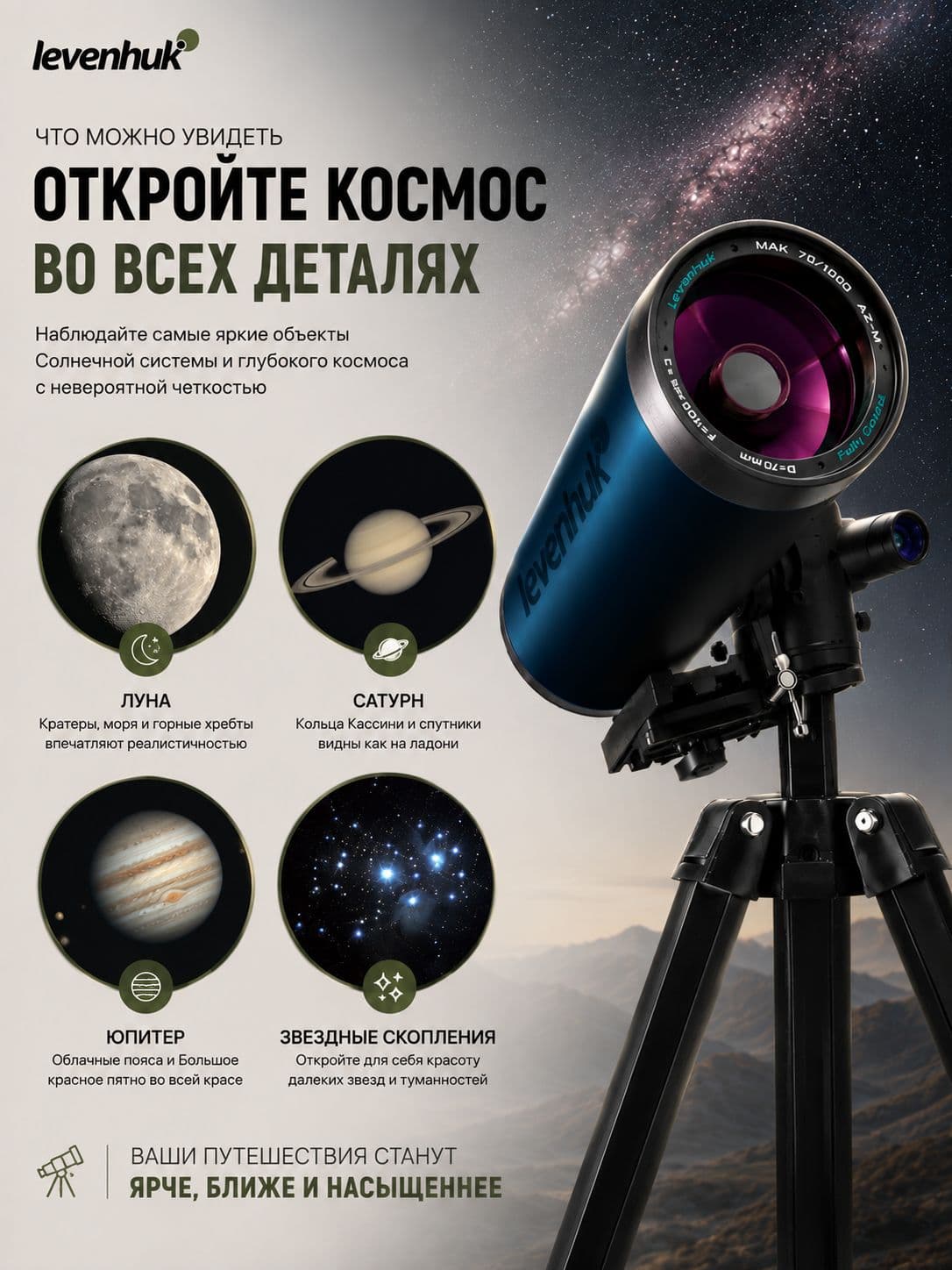 Телескоп Levenhuk New Skyline BASE МАК 70/1000 AZ-M — фото 2