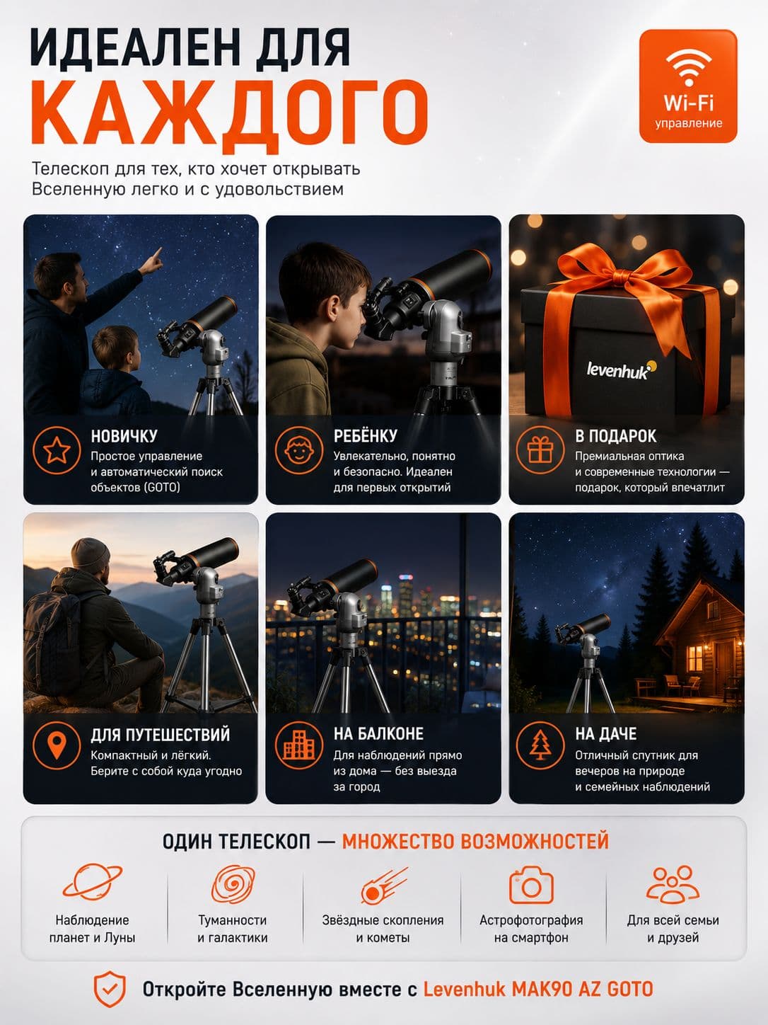 Фототелескоп Levenhuk Kelvin MAK90 AZ GOTO Wi-Fi — фото 7