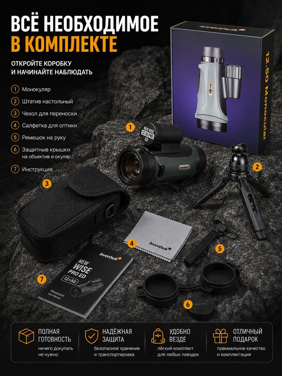 Монокуляр Levenhuk New Wise PRO ED 12x50 — фото 7