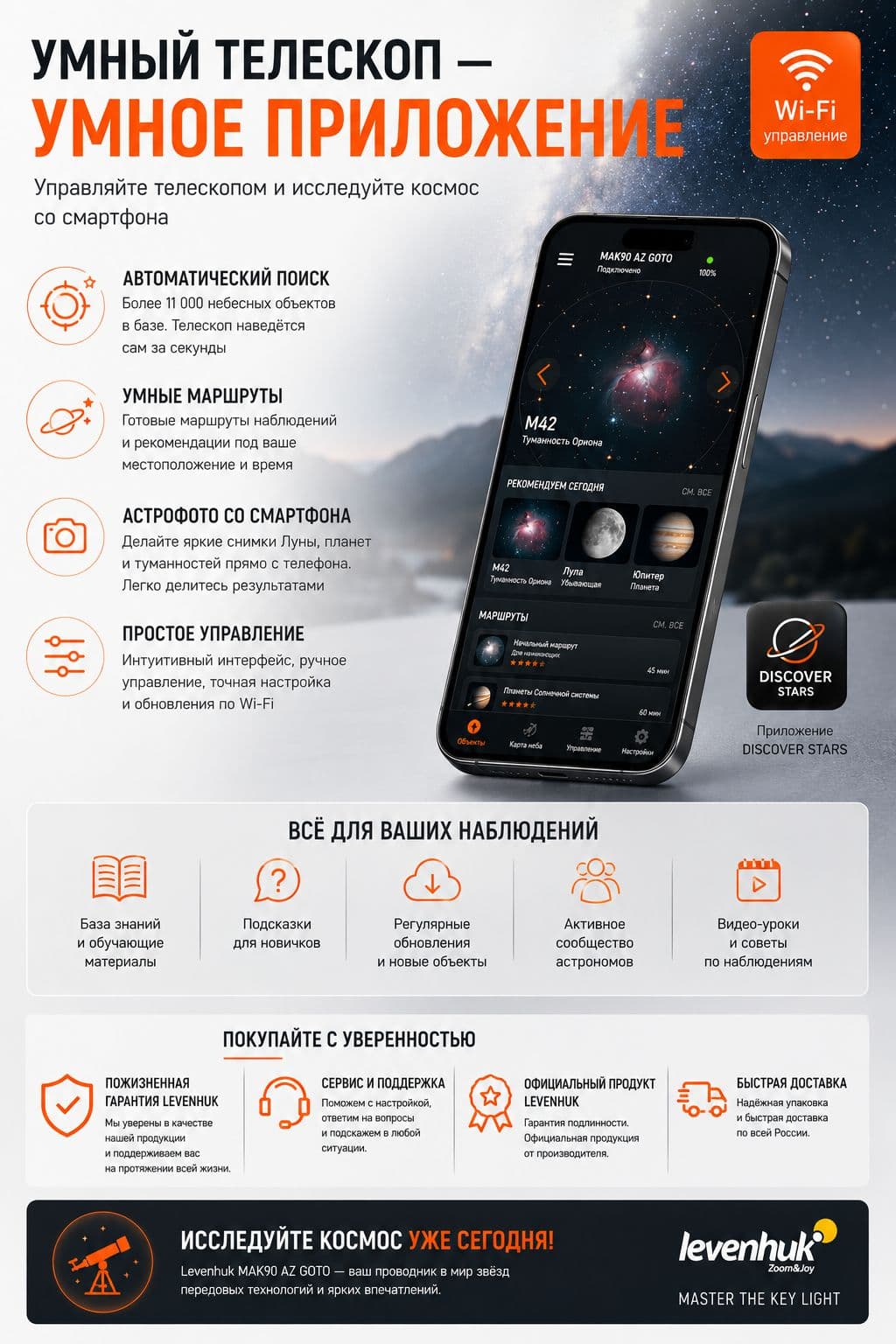 Фототелескоп Levenhuk Kelvin MAK90 AZ GOTO Wi-Fi — фото 10