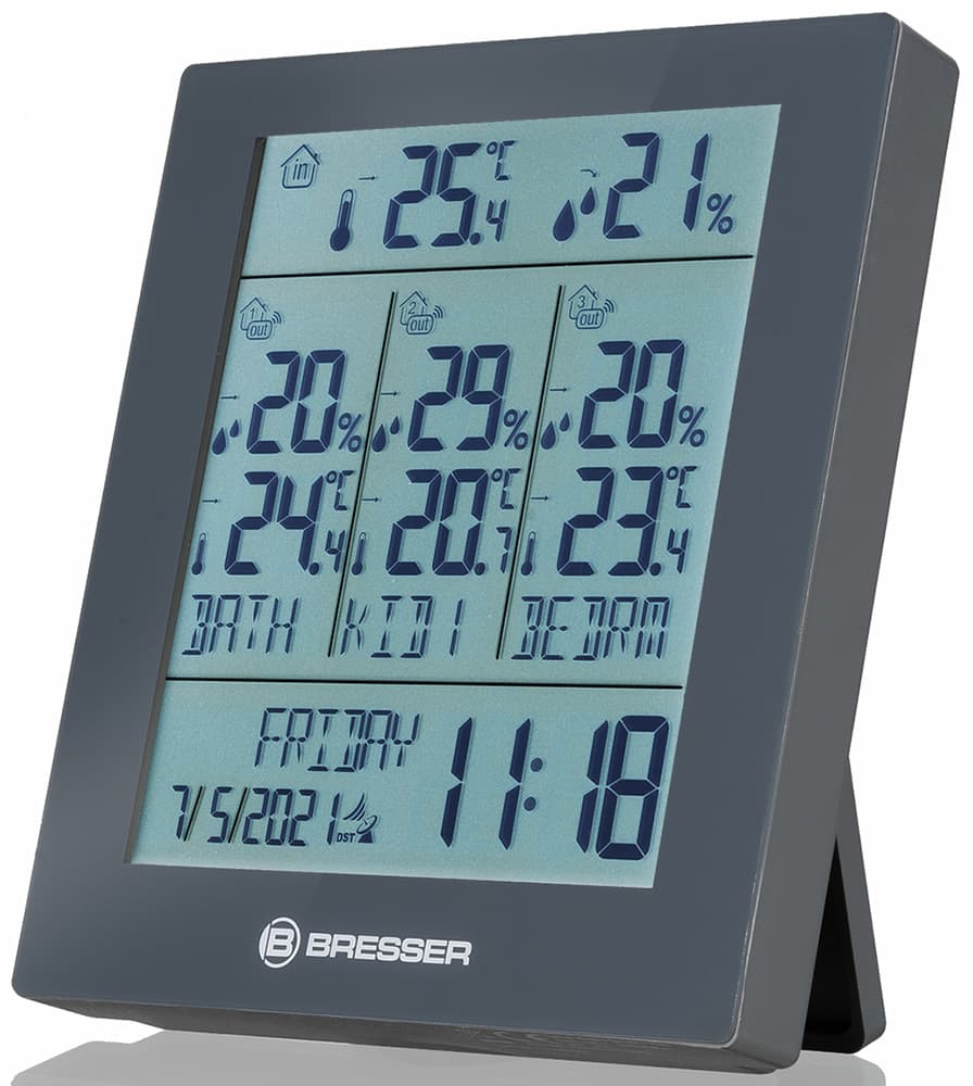 Метеостанция Bresser Temeo Hygro Quadro Prestige с тремя датчиками, серая